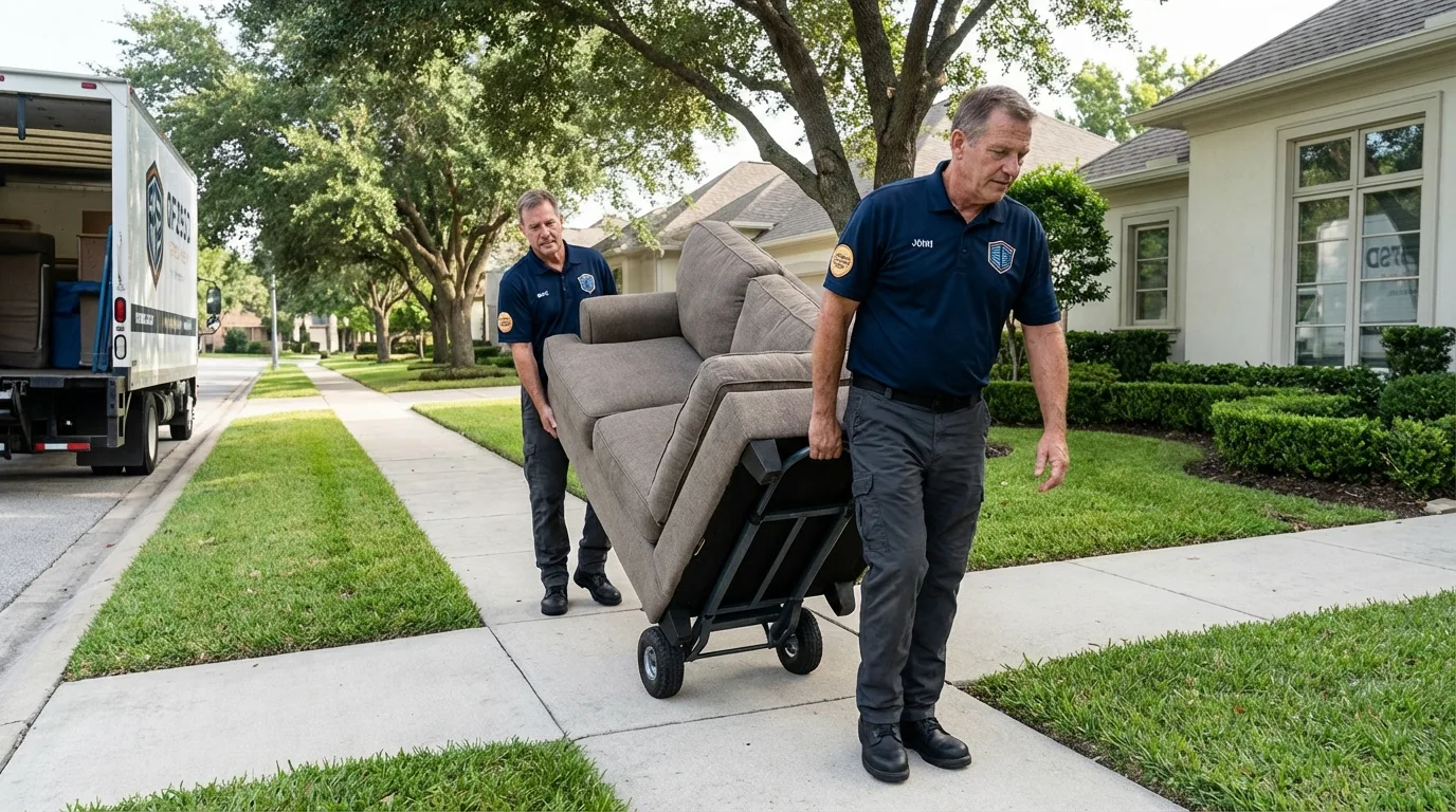 Local residential moving crew loading furniture in Monroeville, OH