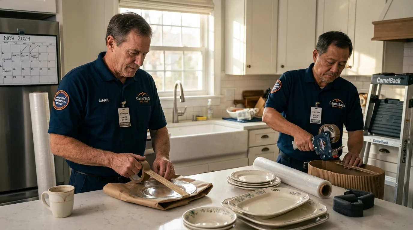 Professional crew packing kitchen dishware in Monroeville, OH